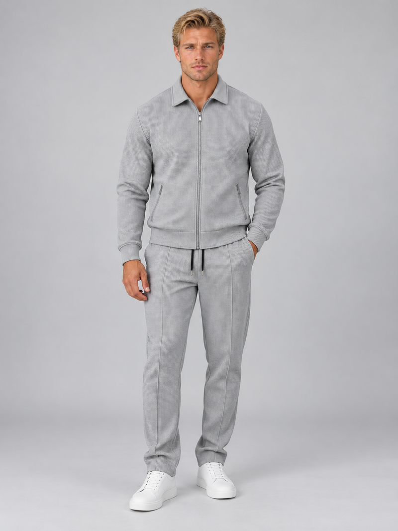 Men’s Textured Full Zip Tracksuit Set