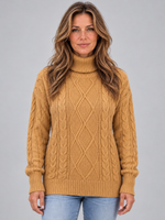 Women’s Cable Knit Roll Neck Jumper – Chunky Long Sleeve Knitted Sweater