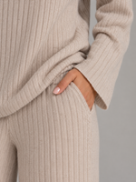 Women's Ribbed Knit Lounge Set – Soft V-Neck Jumper & Wide Leg Trousers Co-Ord