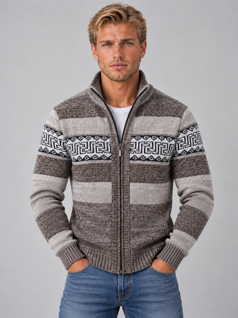 Men’s Full Zip Knitted Cardigan – High Neck Jumper