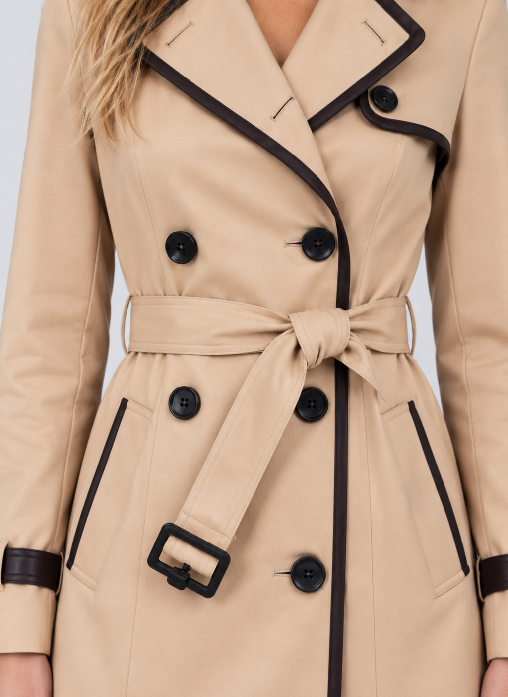 Women’s Double-Breasted Trench Coat – Belted Longline Jacket