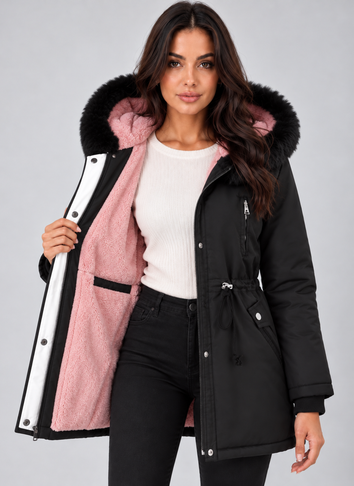 Women’s Fleece Lined Winter Parka – Faux Fur Hooded Coat