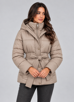 Women’s Hooded Puffer Jacket – Quilted Belted Winter Coat
