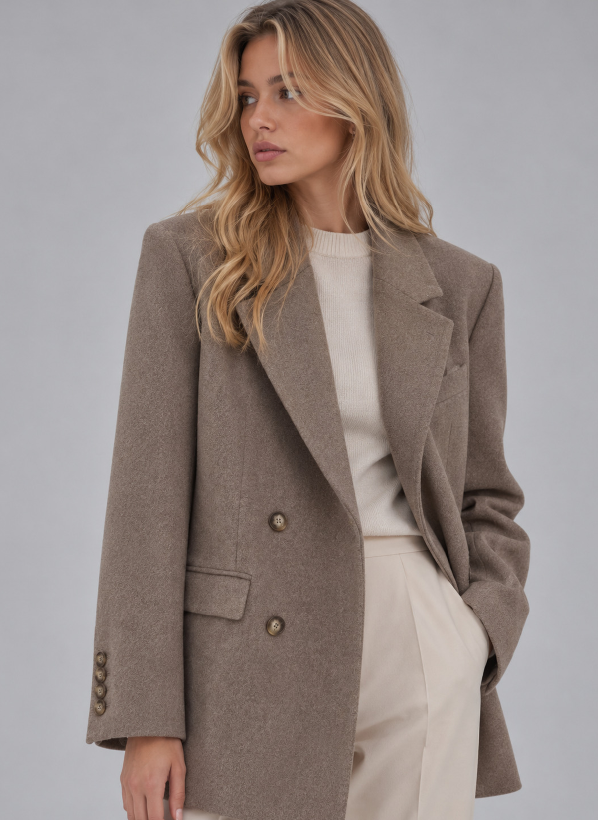 Women’s Oversized Double-Breasted Blazer – Tailored Longline Jacket