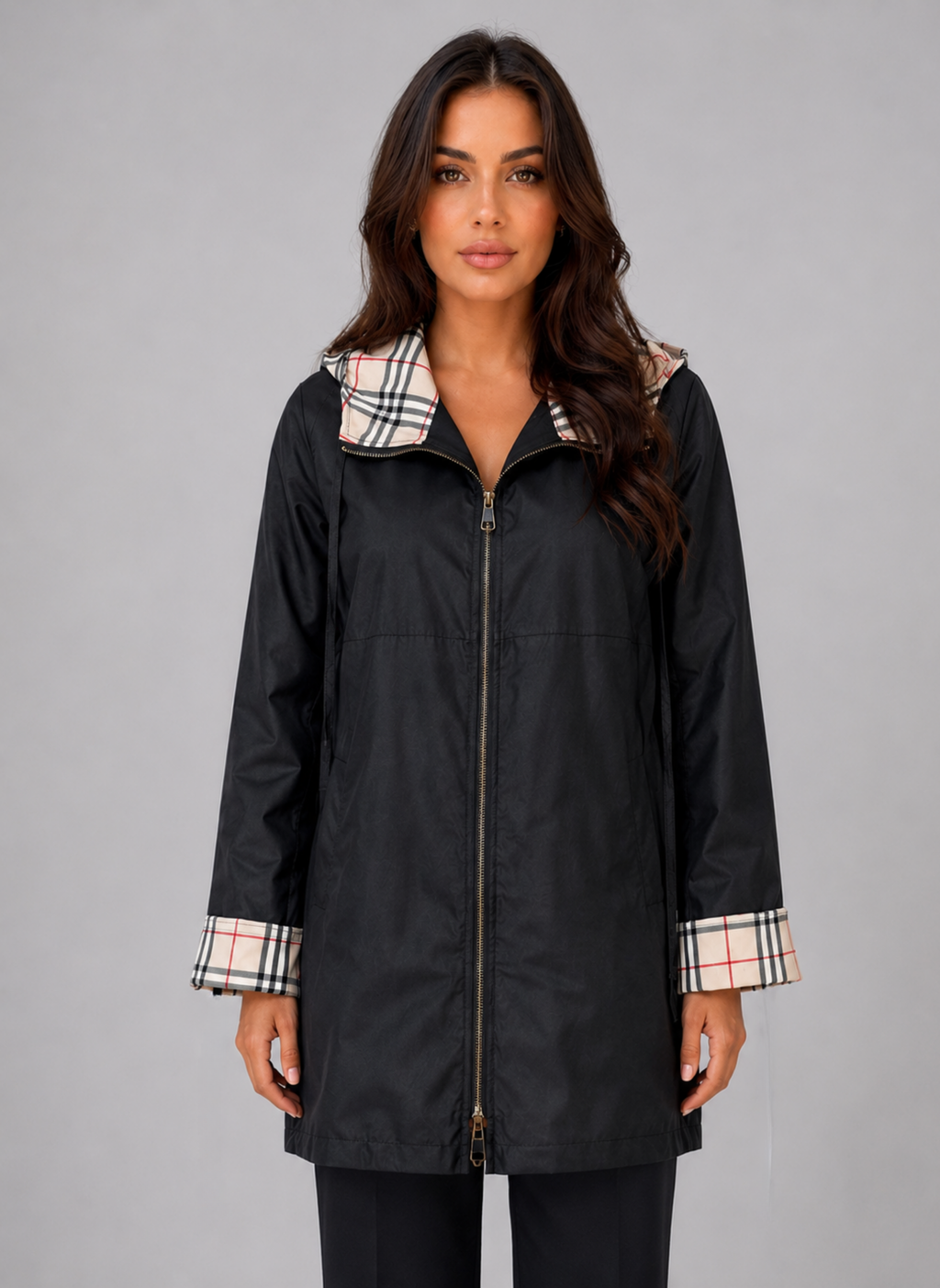 Women's Hooded Longline Rain Coat – Zip Up Lightweight Jacket