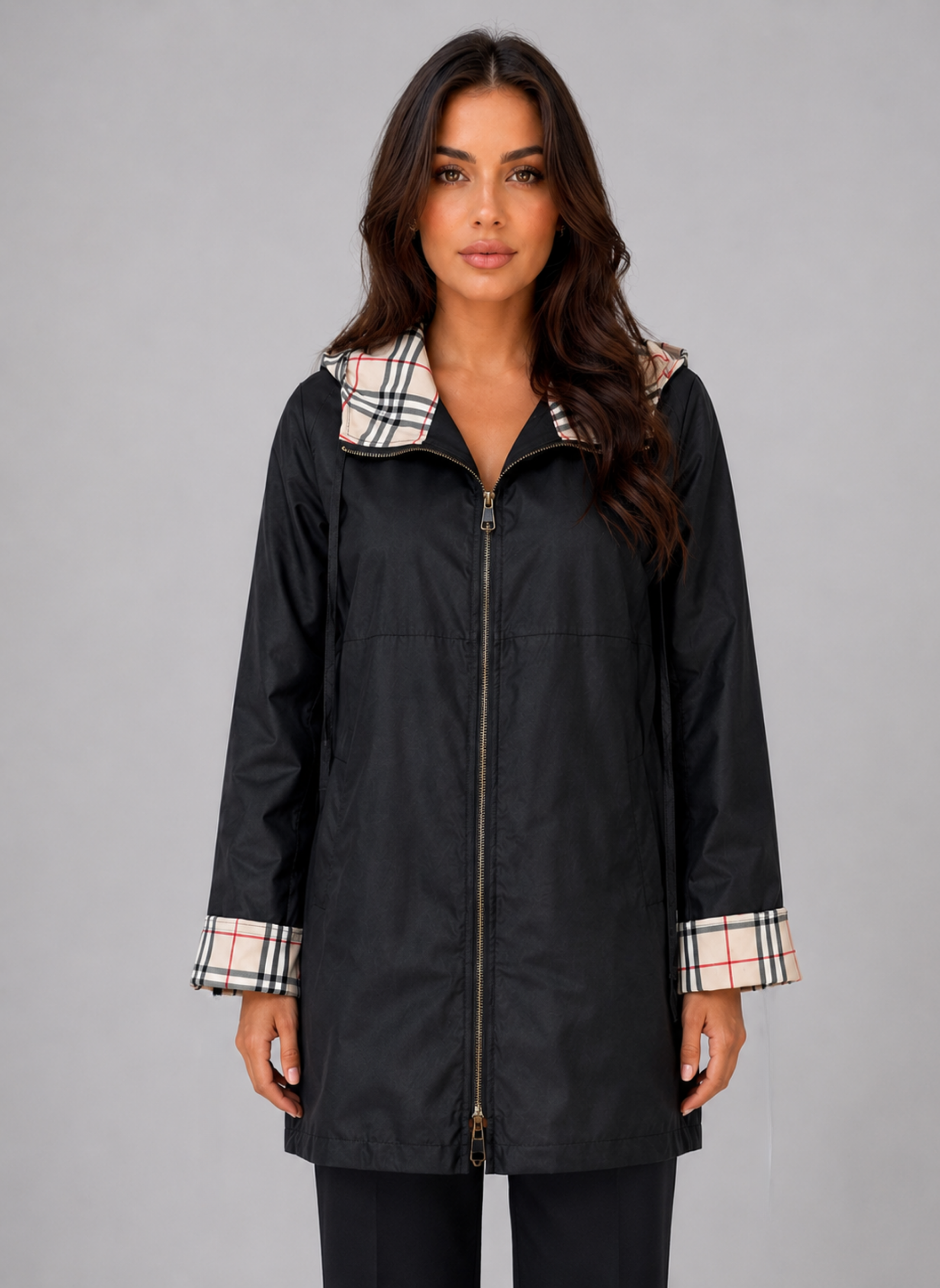 Women's Hooded Longline Rain Coat – Zip Up Lightweight Jacket