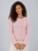 Women’s Button Front Knitted Cardigan – Round Neck Ruffle Hem Jumper