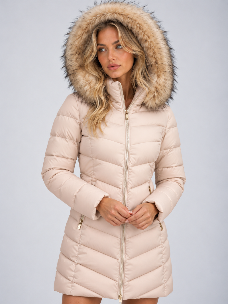 Women’s Long Hooded Faux Fur Trim Puffer Coat