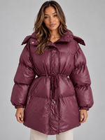 Women’s Hooded Puffer Coat – Padded Drawstring Waist