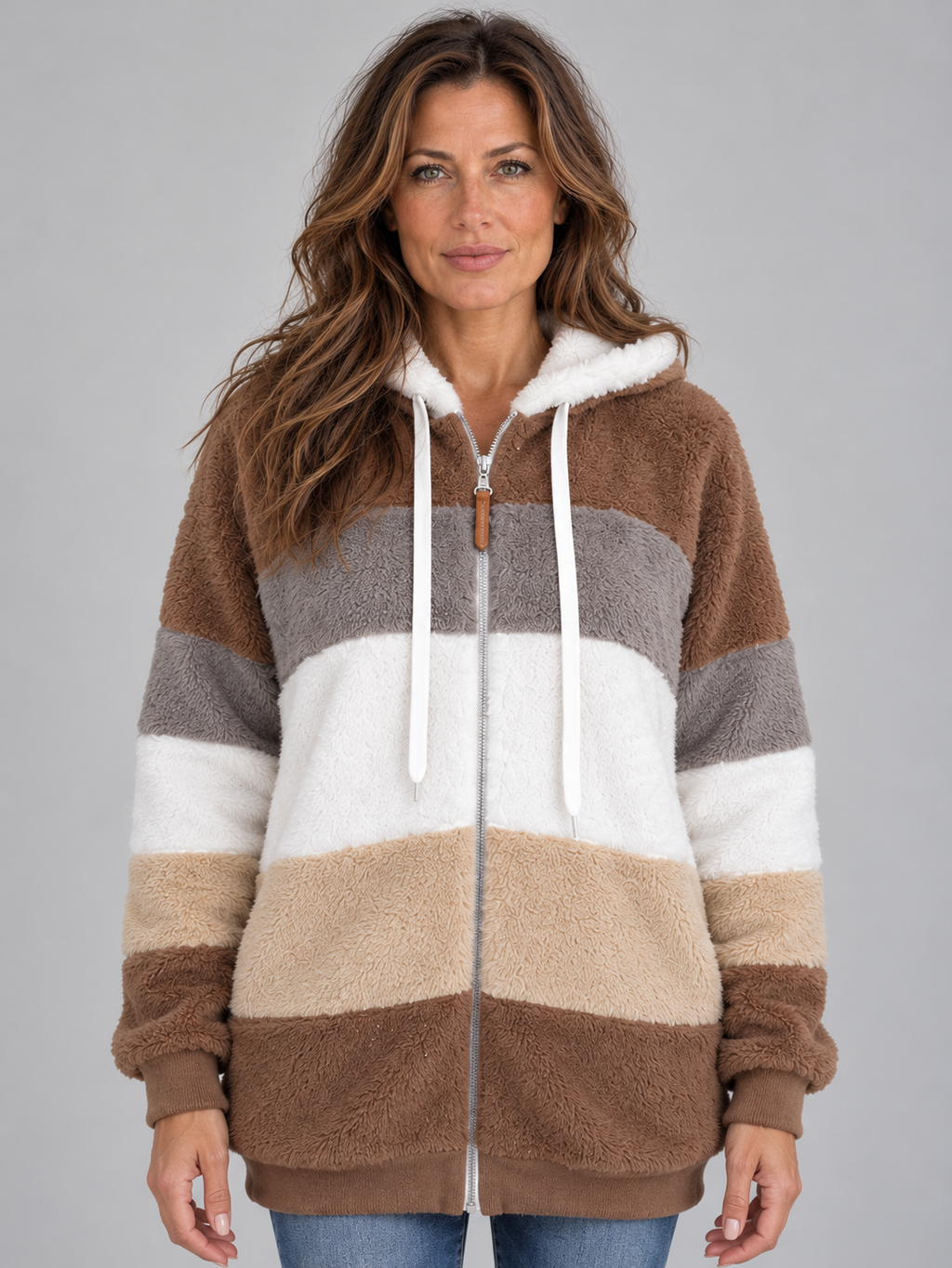 Women’s Teddy Fleece Jacket – Hooded Zip Up Longline Coat