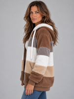 Women’s Teddy Fleece Jacket – Hooded Zip Up Longline Coat