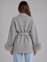 Women's Belted Wool Blend Coat – Faux Fur Trim Wrap Coat