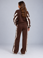 Women’s Zip Up Tracksuit Set – Striped Jacket & Wide Leg Joggers