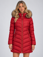 Women’s Long Hooded Faux Fur Trim Puffer Coat