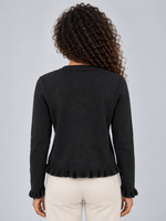 Women’s Button Front Knitted Cardigan – Round Neck Ruffle Hem Jumper