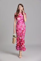 Women’s Floral Midi Dress – 3D Appliqué Wedding Guest Dress