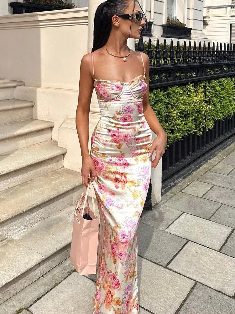 Montleigh | Women's Sculpting Floral Maxi Dress – Satin-Feel