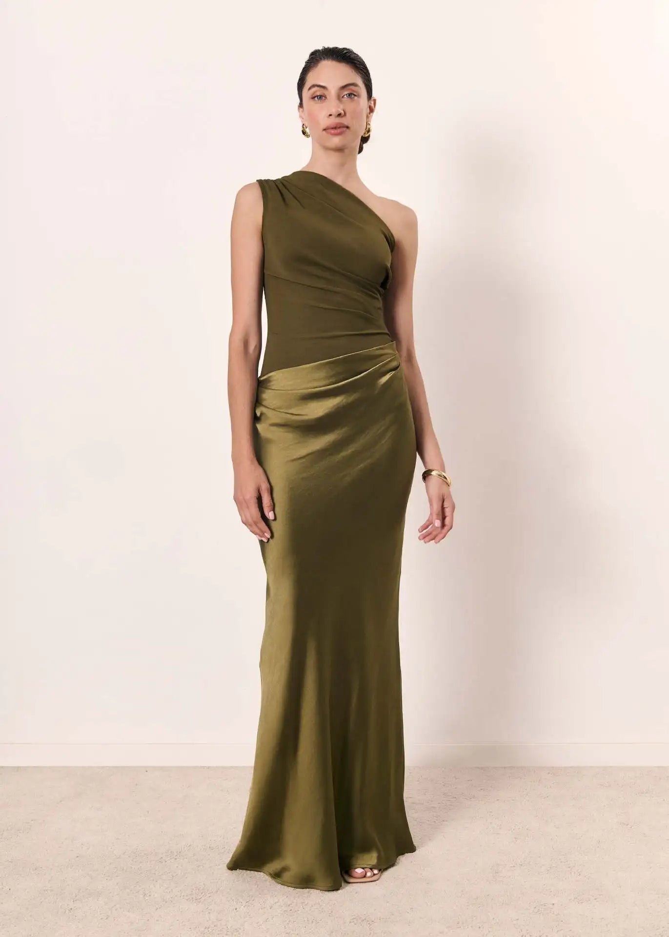 Women’s One-Shoulder Satin Feel Maxi Dress – Evening Elegance