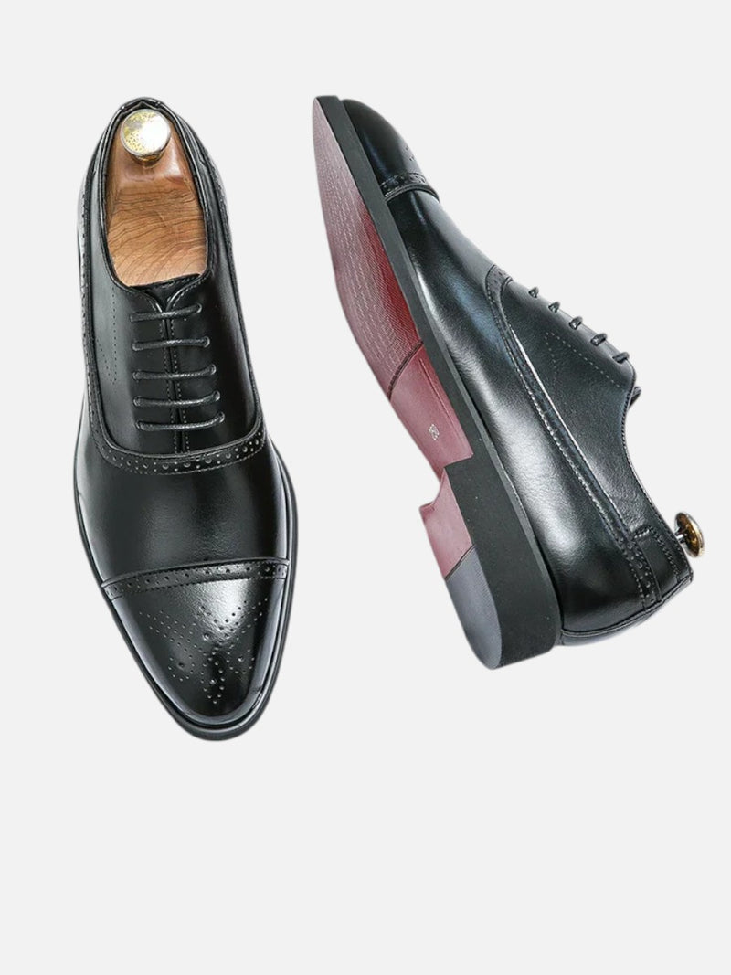 Men’s Leather Oxford Shoes – Cap Toe Lace-Up Formal Dress Shoes