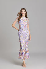 Women’s Floral Midi Dress – 3D Appliqué Wedding Guest Dress