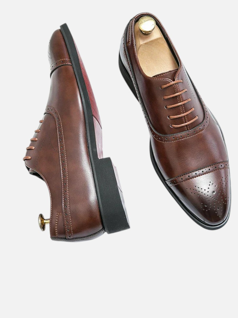 Men’s Leather Oxford Shoes – Cap Toe Lace-Up Formal Dress Shoes