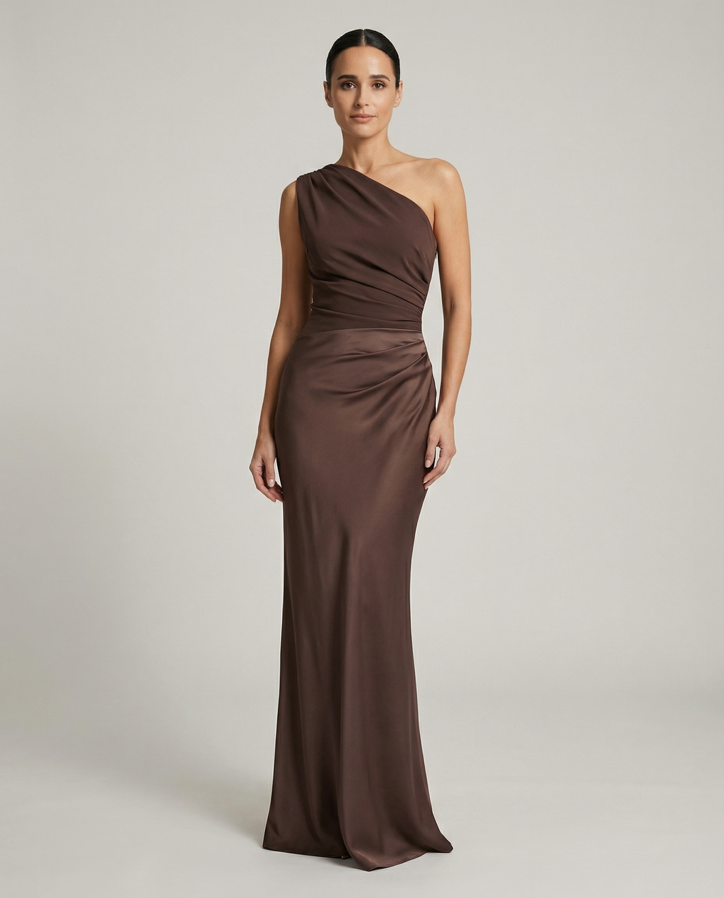 Women’s One-Shoulder Satin Feel Maxi Dress – Evening Elegance