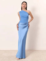 Women’s One-Shoulder Satin Feel Maxi Dress – Evening Elegance