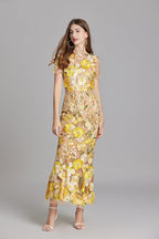 Women’s Floral Midi Dress – 3D Appliqué Wedding Guest Dress