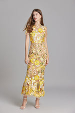 Women’s Floral Midi Dress – 3D Appliqué Wedding Guest Dress