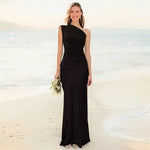 Women’s One-Shoulder Satin Feel Maxi Dress – Evening Elegance