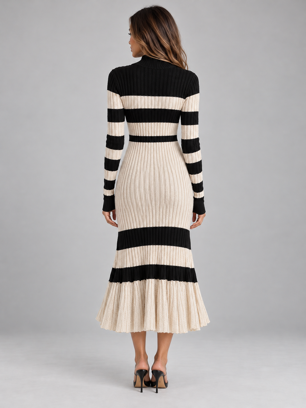 Women’s Striped Ribbed Knit Midi Dress