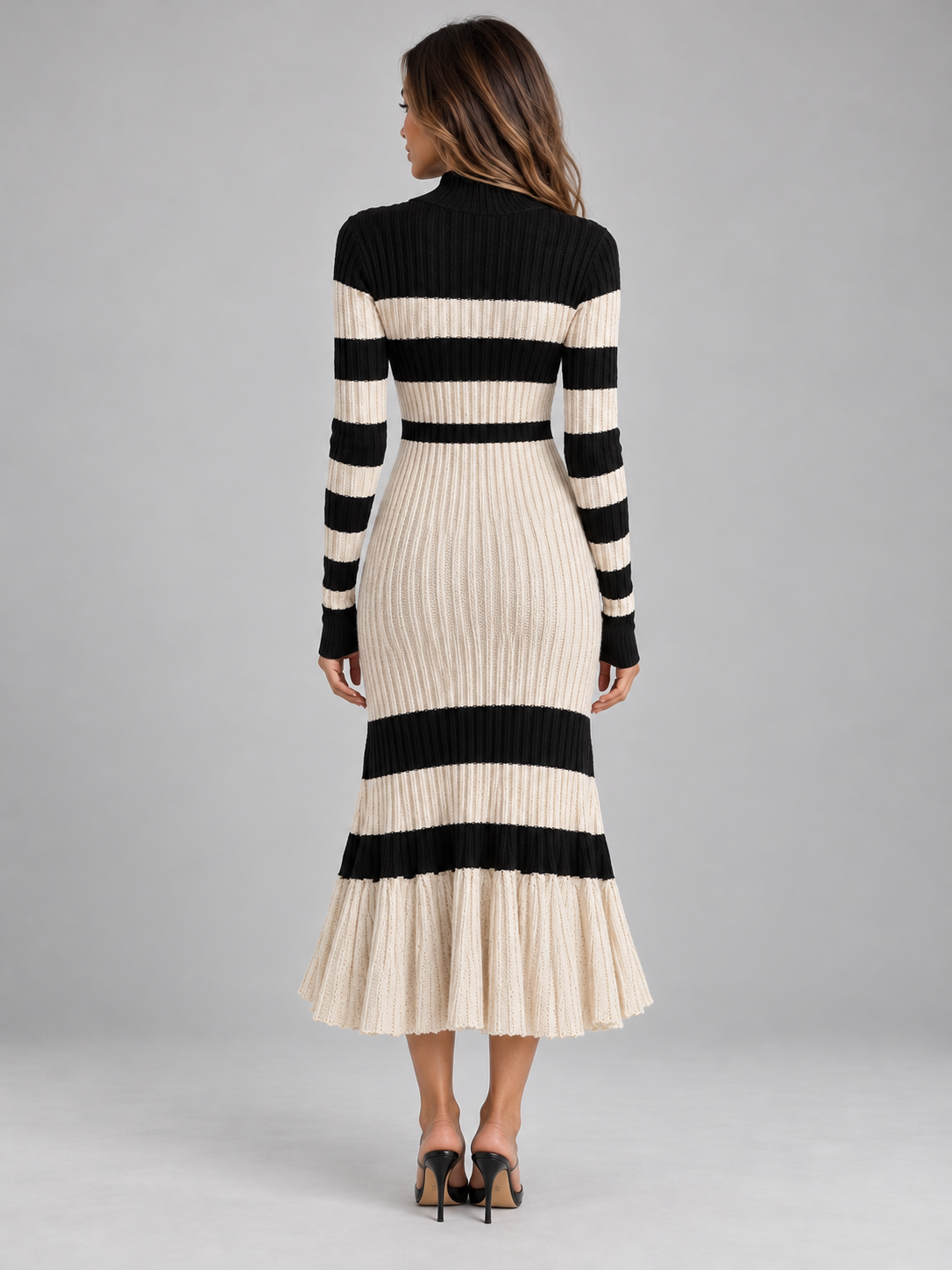 Women’s Striped Ribbed Knit Midi Dress