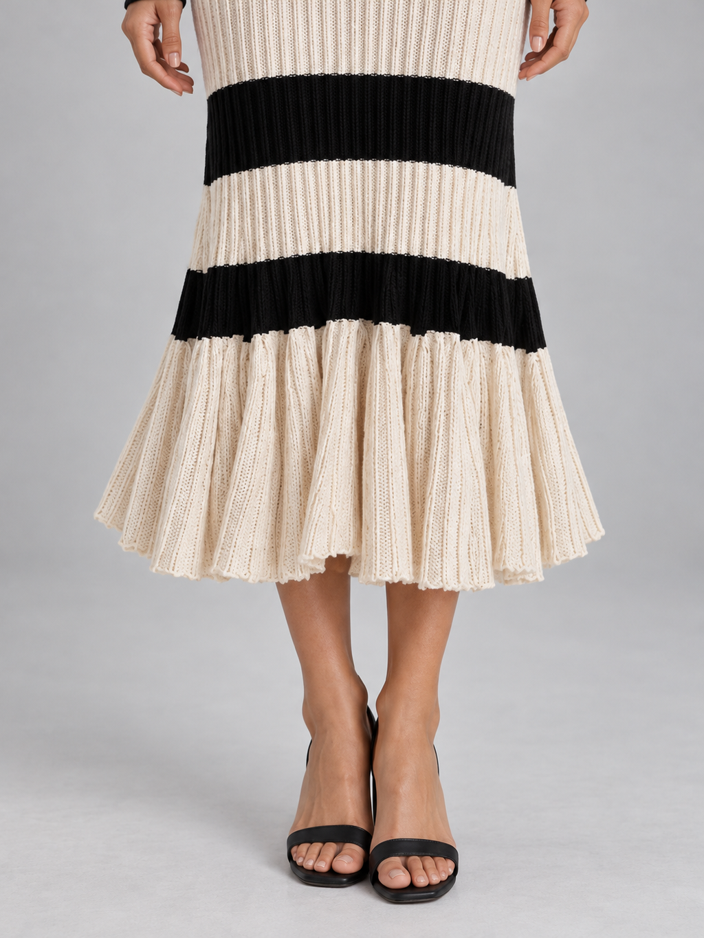 Women’s Striped Ribbed Knit Midi Dress