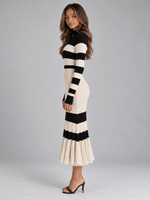 Women’s Striped Ribbed Knit Midi Dress