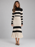 Women’s Striped Ribbed Knit Midi Dress