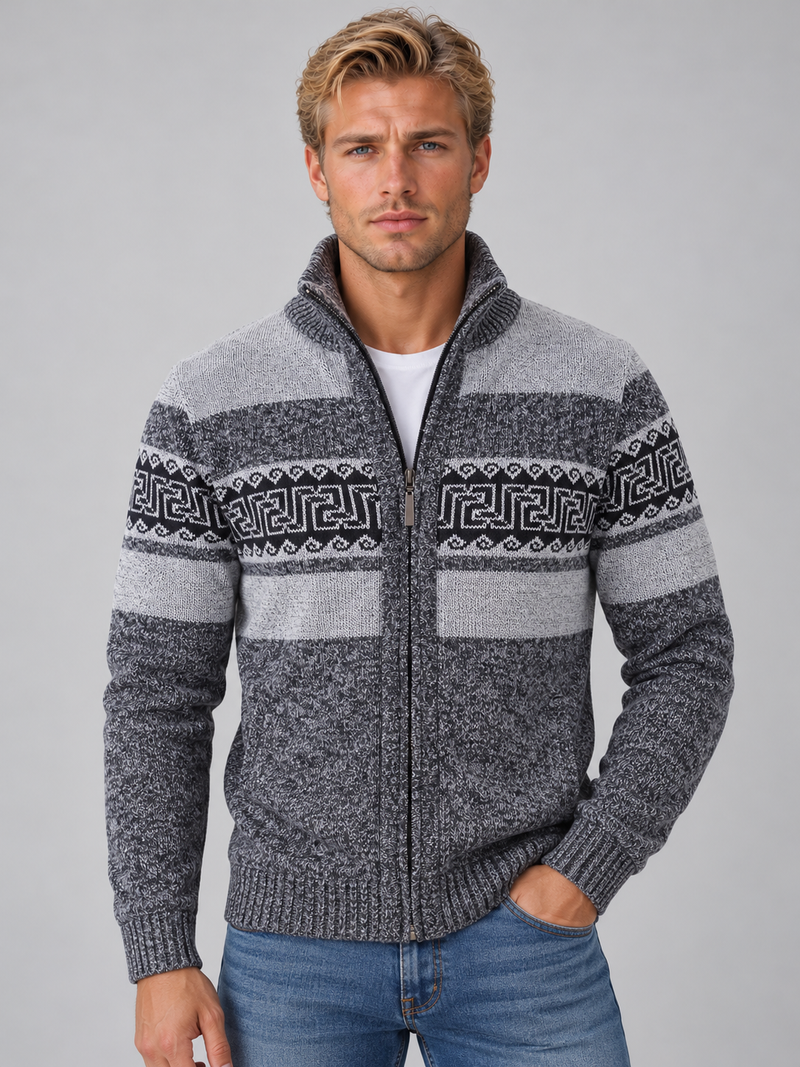 Men’s Full Zip Knitted Cardigan – High Neck Jumper
