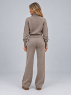 Women’s Knitted Co-ord Set – Zip Up Cardigan & Wide Leg Trousers