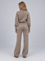 Women’s Knitted Co-ord Set – Zip Up Cardigan & Wide Leg Trousers