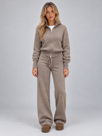Women’s Knitted Co-ord Set – Zip Up Cardigan & Wide Leg Trousers