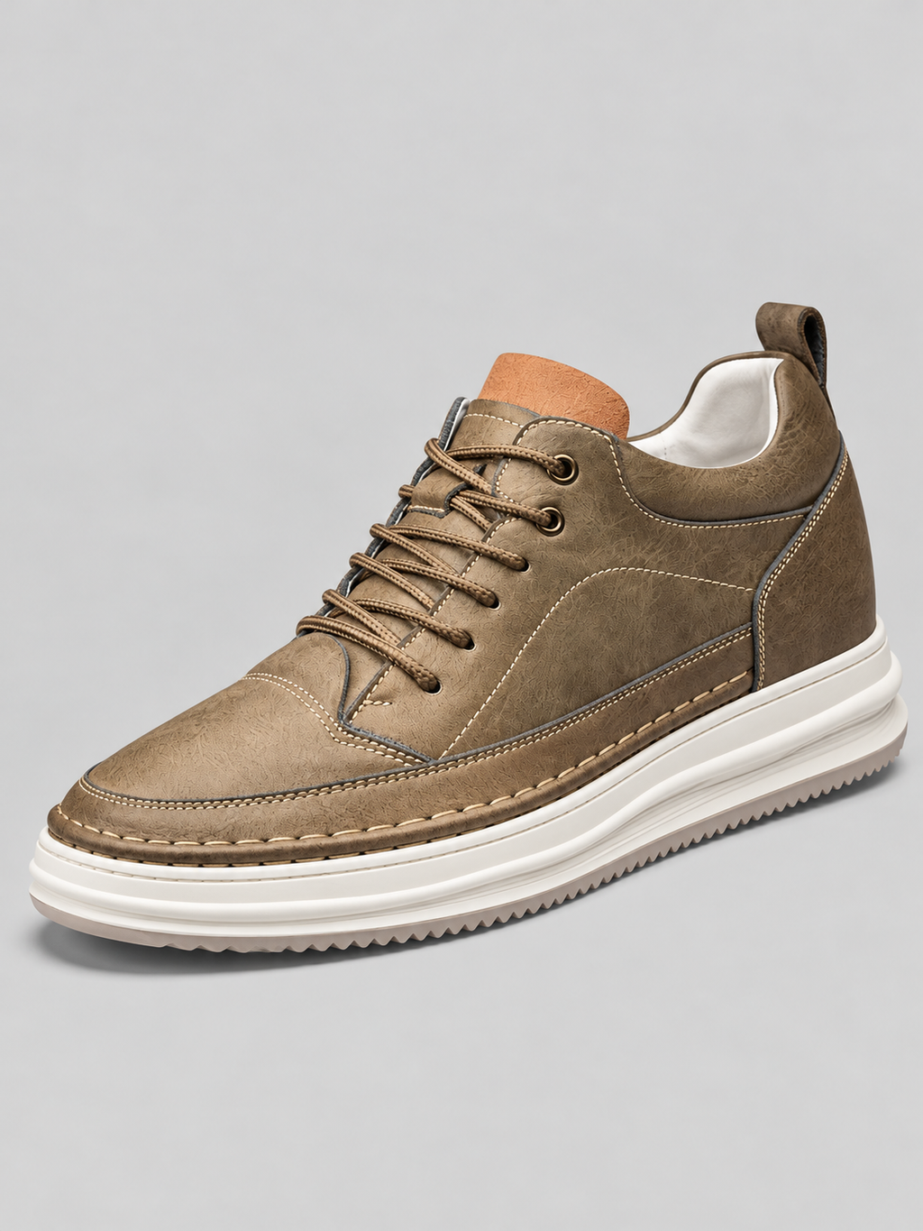 Men’s Leather Look Trainers – Lace Up Platform Sole Casual Shoes