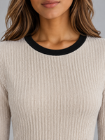 Women’s Ribbed Knit Co-Ord Set – Asymmetric Long Sleeve Top & Wide Leg Trousers
