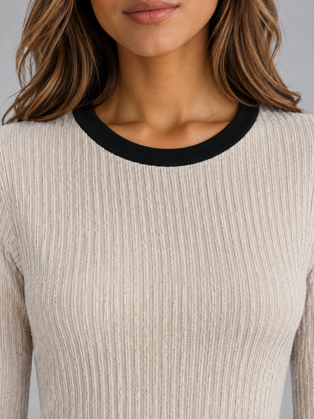 Women’s Ribbed Knit Co-Ord Set – Asymmetric Long Sleeve Top & Wide Leg Trousers