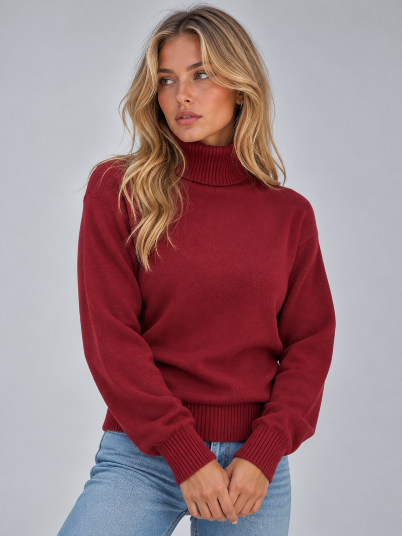 Women’s Roll Neck Knitted Jumper – Fluffy Lined Long Sleeve