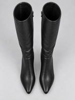 Women’s Knee High Leather Look Boots – Pointed Toe Block Heel