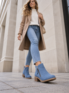 Women’s Suede Look Ankle Boots – Side Zip Low Block Heel Boots