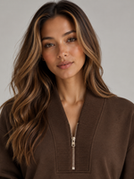 Women’s Half Zip Knit Co-Ord Set – Wide Leg Trousers Two-Piece Outfit