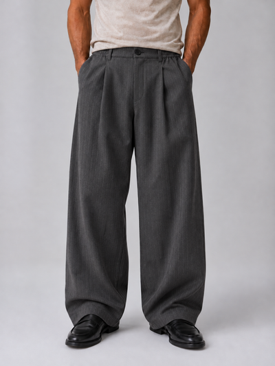 Men’s Pinstripe Wide Leg Trousers – Baggy Tailored Pants