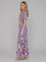 Women's 3D Floral Embroidered Tulle Maxi Dress – Elegant Occasion Gown