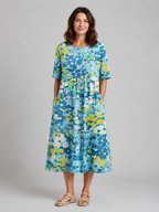 Women's Abstract Print Midi Dress with Pockets – Summer Holiday Style