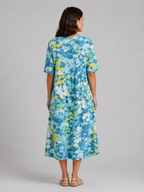 Women's Abstract Print Midi Dress with Pockets – Summer Holiday Style